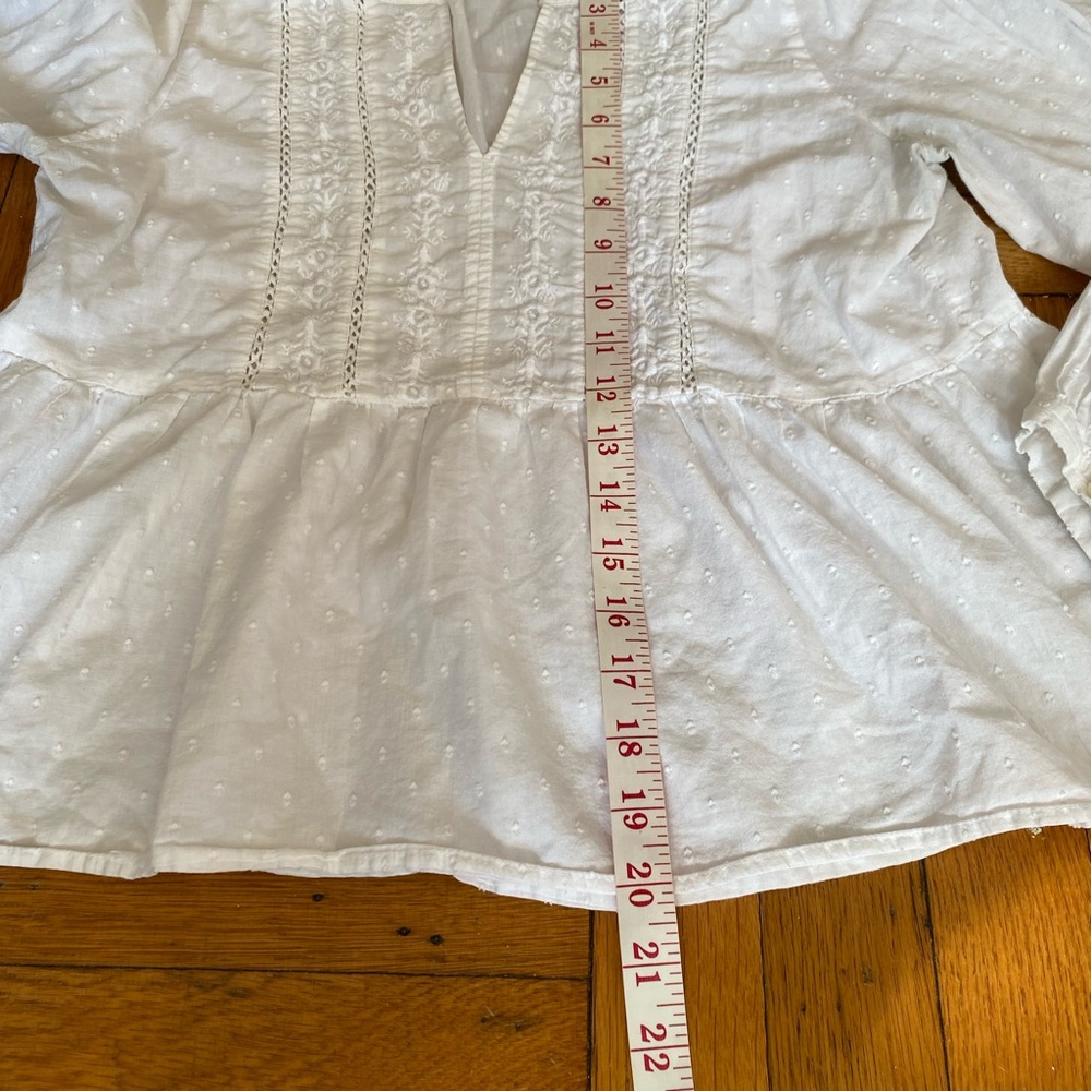 LOFT White Eyelet Peplum Blouse Size S Boho Embroidered Long Sleeve - Picture 7 of 10